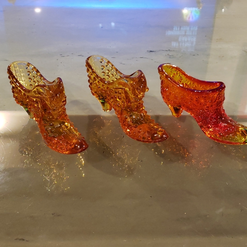 3 pairs of Amber glass shoes vintage